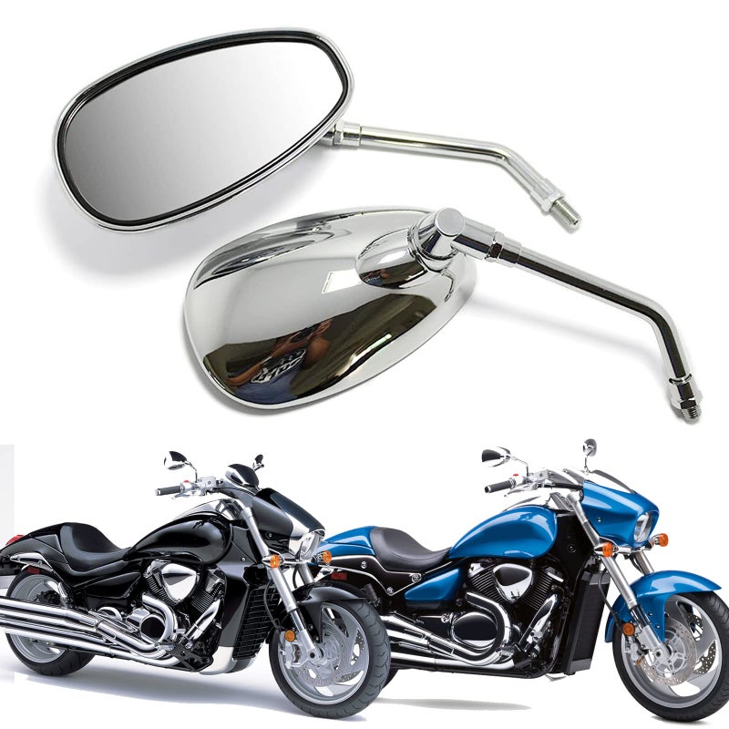 GMI Motorcycle Chrome Rearview Side Mirrors Compatible with Kawasaki Suzuki Chopper Scooter 10MM - Image 1